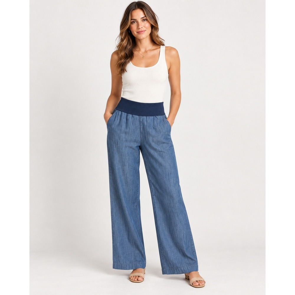Bella Dahl Women's 100% Tencel Pull On Wide Leg Pants Size M Blue